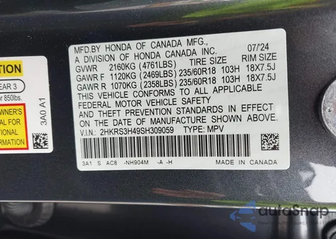 2025 Honda Cr-V Ex 2Wd z USA, uszkodzony, nr VIN 2HKRS3H49SH309059